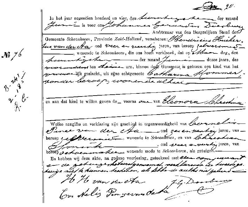 19040620 geb akte 76 Eleonora C dv HH vd Aa - C Kommer